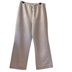 Womens Beige & White Striped Elastic Waist Wide-Leg Pants L